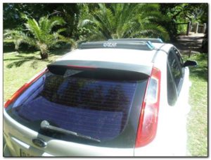 gear roof rack car racking system paddle kayak fishing rod rear angle view